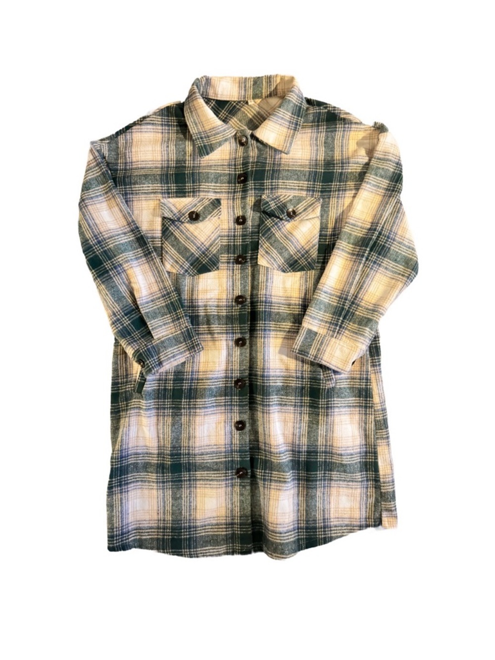 Women’s Plaid Button-Front Shirt Dress - Green & Cream